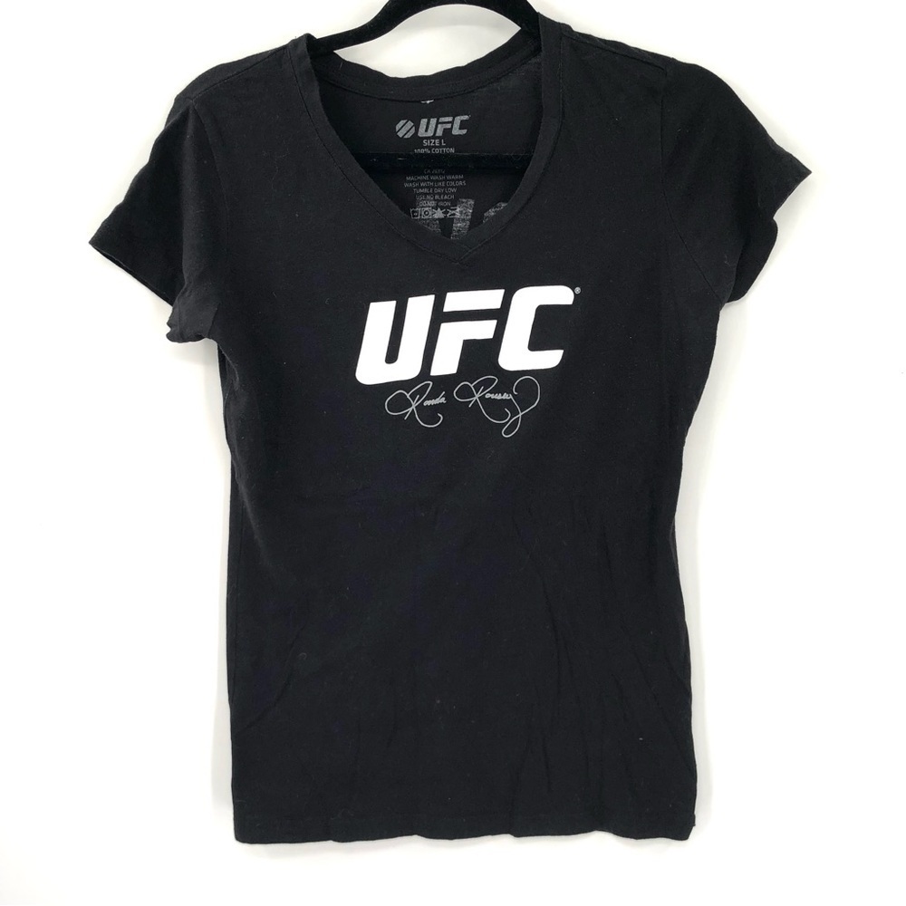 UFC Ronda Rousey Black Tshirt Rowdy Fan Top Women Large Fitted Shirt ShortSleeve